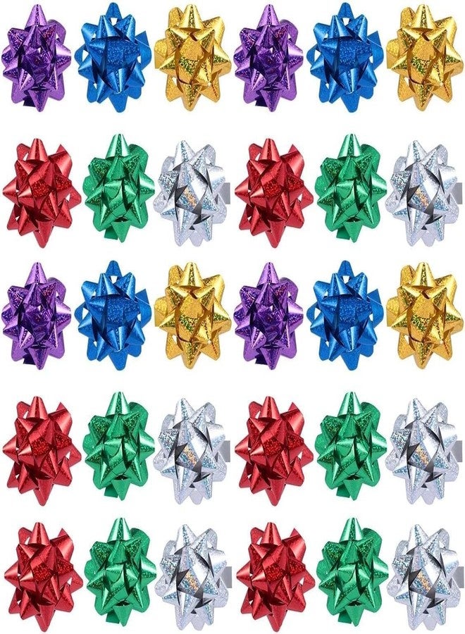 WaigN 50 Pcs Colorful 1 Inch Gift Bows Mini Christmas Bows Metallic Star Bows Party Gifts Wrapping Bows Adhesive Holiday Presents Bows for Valentine's Day, Gift Wrapping Supplies - Image 1